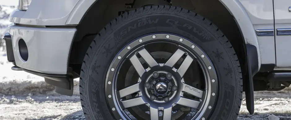 Seasonal tires on a pickup.