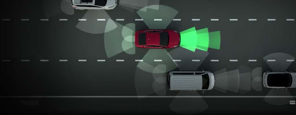 Overhead of cars showing ADAS sensors