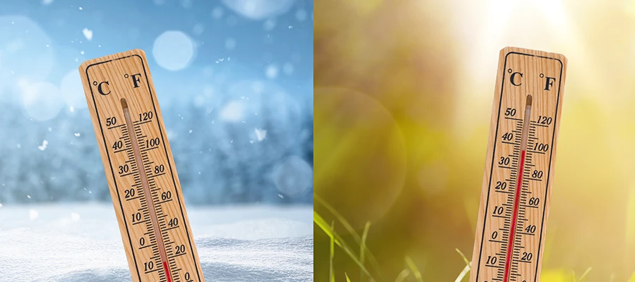 Thermometer in cold and hot weather