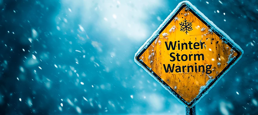 Caution Sign with text Winter Storm Warning
