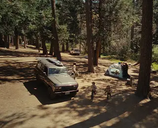 Aerial view of summer campsite