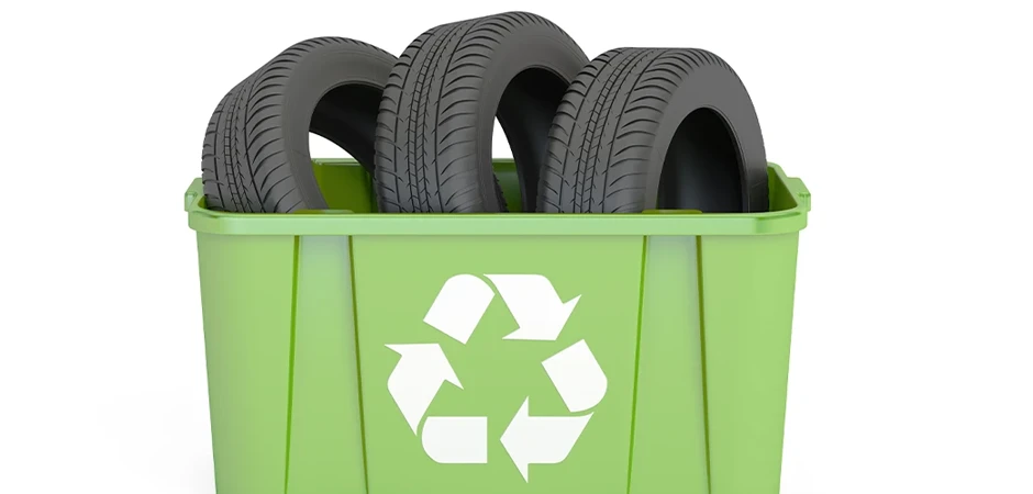 Tires in a recycling bin