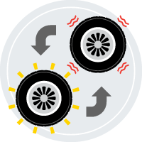 An illustration of a damaged tire being swapped out for a new tire.