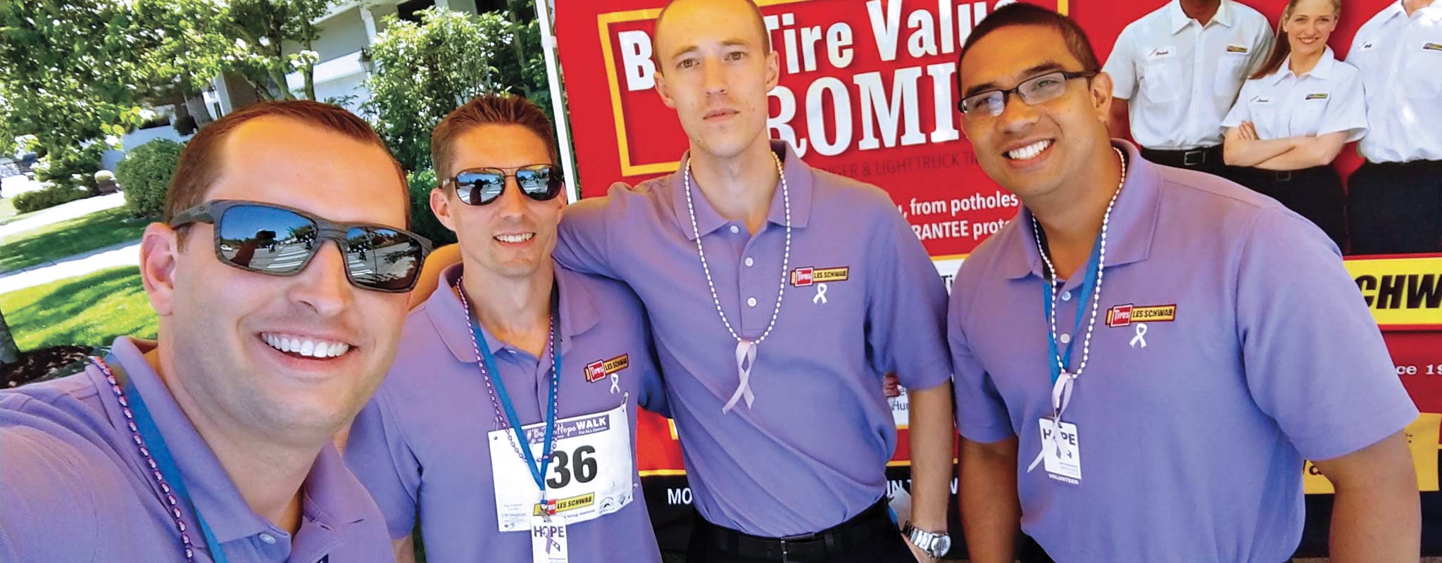 Les Schwab employees wearing their lavender polo shirts in support of Be the HOPE Walk 2019