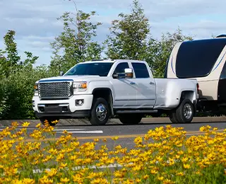 Dually truck towing a trailer