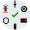 An illustration representing the six Les Schwab services that comprise the pre-trip safety check.