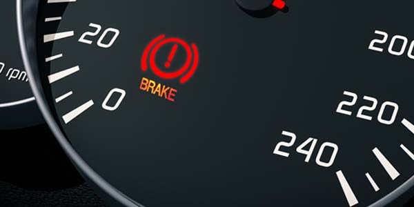 Car dash lights illuminated.