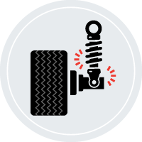 An illustration of a shock and tire
