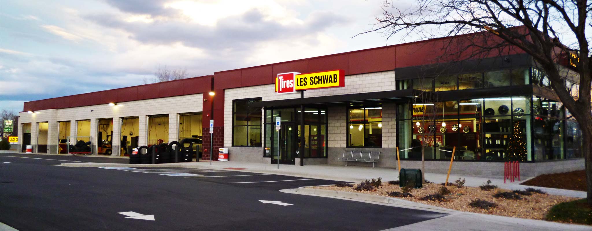 The exterior of the Federal Boulevard Les Schwab in Denver.