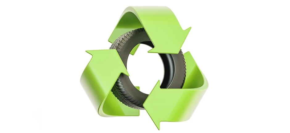 Recycling logo with a tire in the middle