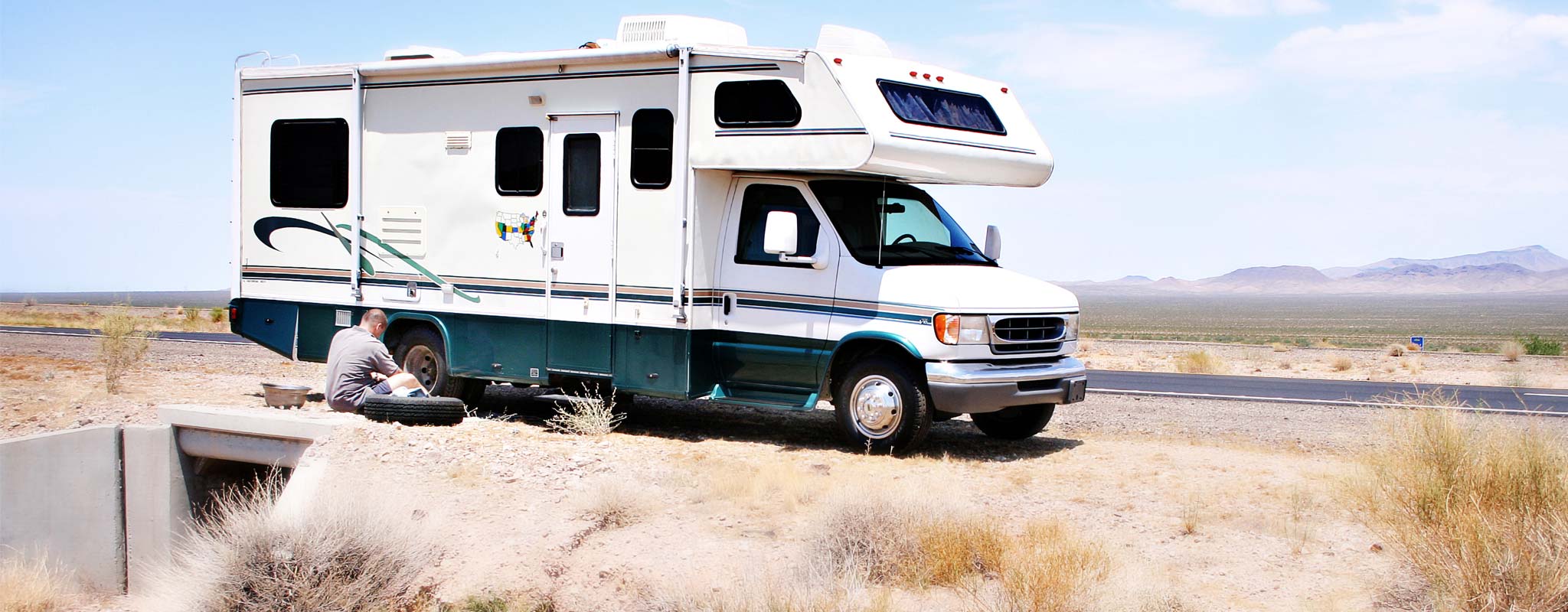 Motorhome driving near Monument Valley