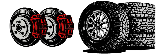 Illustration with stack of tires and brakes