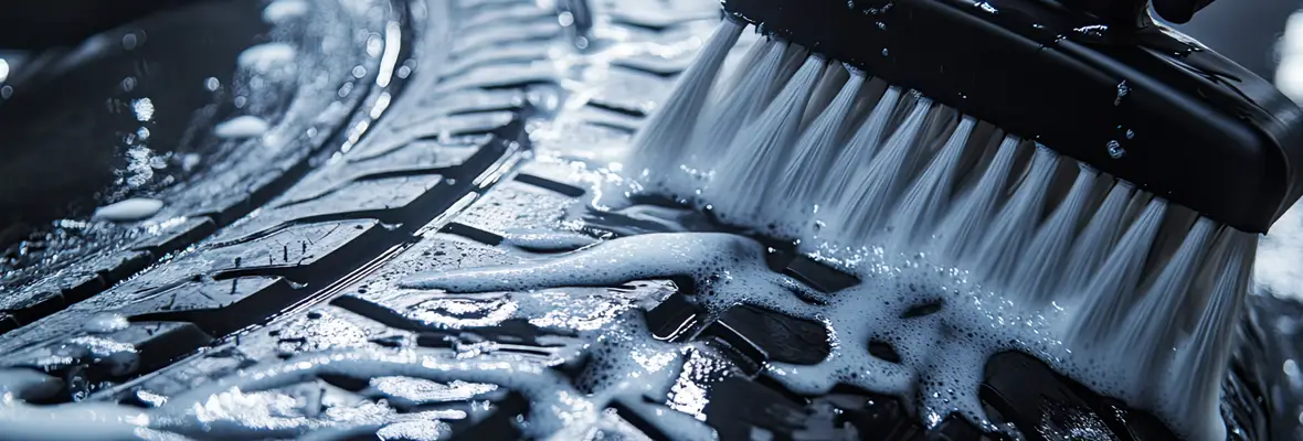 Scrubbing a soapy tire